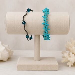 Unbranded‎ Bracelet Set Women OS Turquoise Teal Starfish Wavy Crystal Coastal